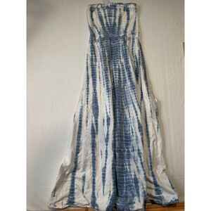 Polo Ralph Lauren Strapless Tie Dye Maxi Dress Blue White Cotton Stretch XS
